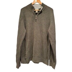 Mens Vtg LL Bean Green Pullover Henley Fisherman 1/4 Zip Sweater USA Large Tall